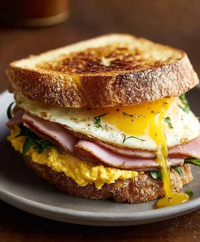 Egg and Beef Beef Ham Breakfast Sandwich