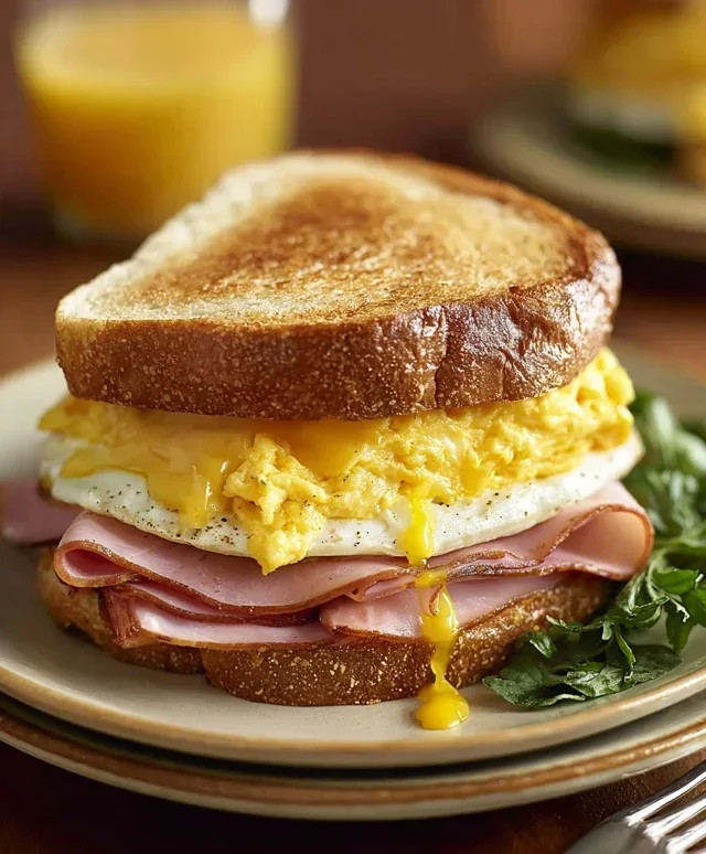 Egg and Beef Beef Ham Breakfast Sandwich