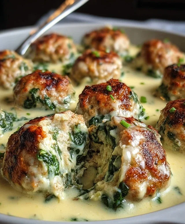 Southern Style Baked Chicken Ricotta Meatballs with Spinach Alfredo
