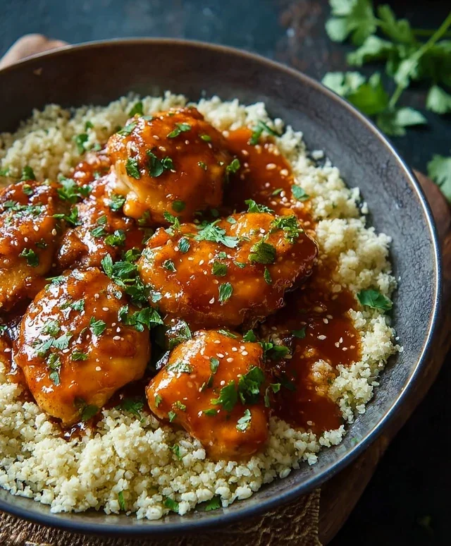 Sweet and Sticky 3 Ingredient Apricot Chicken with Cauliflower Rice
