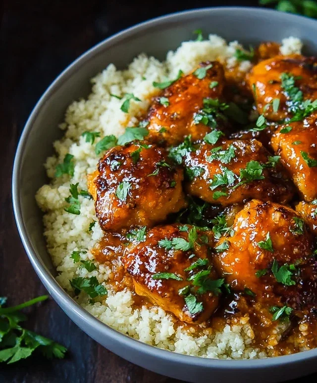 Sweet and Sticky 3 Ingredient Apricot Chicken with Cauliflower Rice
