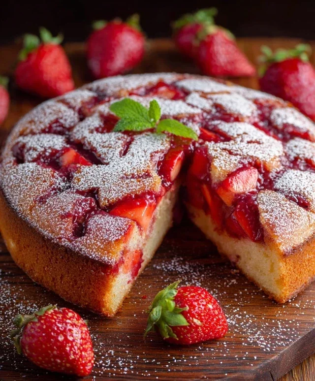 Easy Strawberry Cake with Strawberry Sauce
