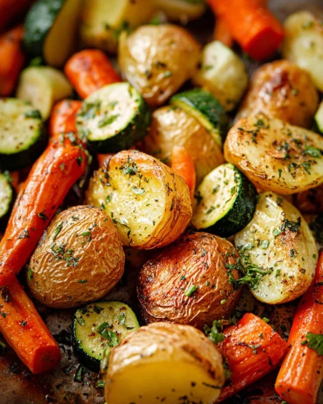 Garlic Herb Roasted Potatoes Carrots and Zucchini