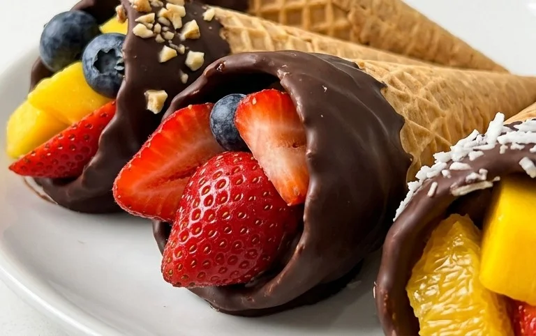 Chocolate Dipped Fruit Filled Cones