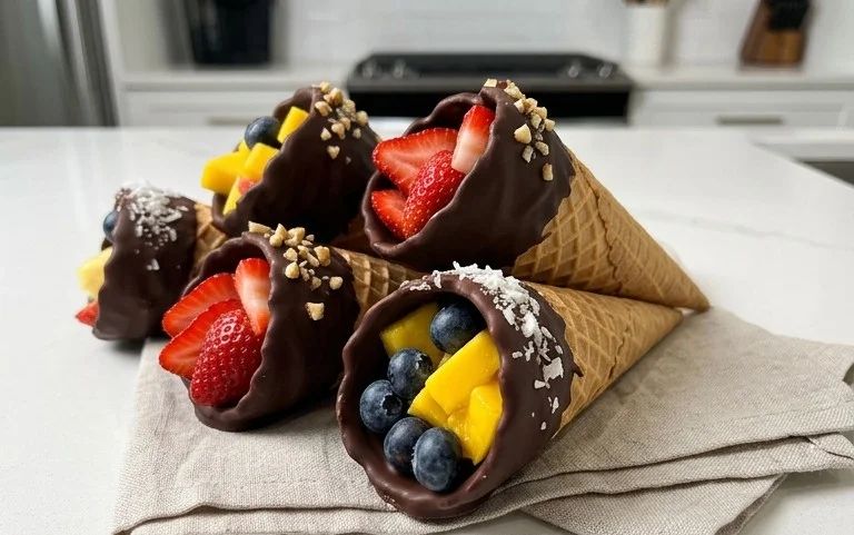 Chocolate Dipped Fruit Filled Cones