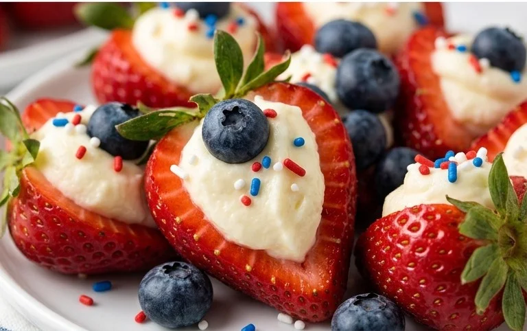 Red, White, and Blue Cheesecake Strawberries