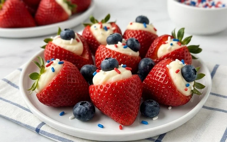 Red, White, and Blue Cheesecake Strawberries