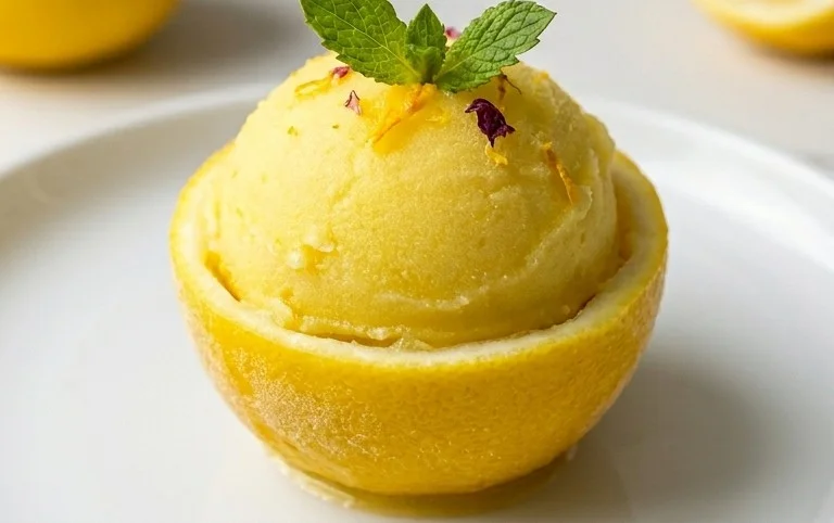 Sorbetto di Limone Dressed Up in a Frozen Lemon Shell