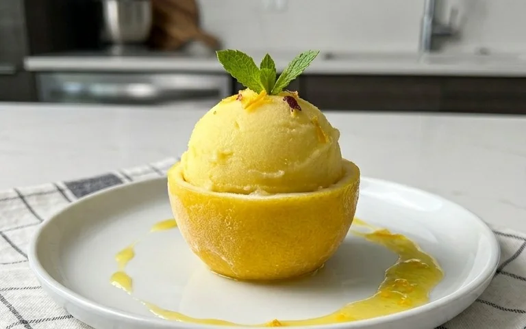 Sorbetto di Limone Dressed Up in a Frozen Lemon Shell