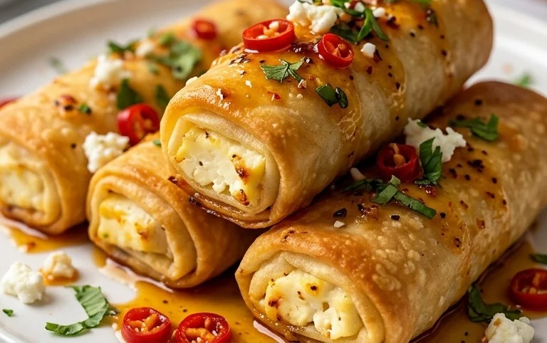 Indulgent Oven Fried Feta Rolls with Chili Honey Magic