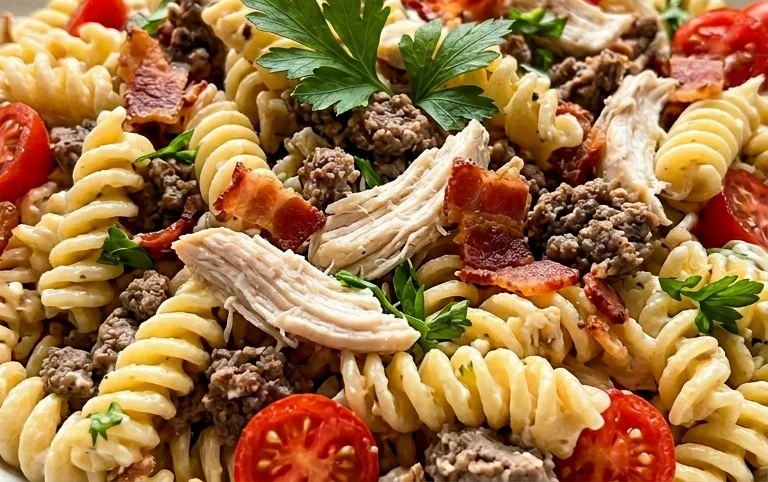 Chicken Beef Bacon Ranch Pasta Salad