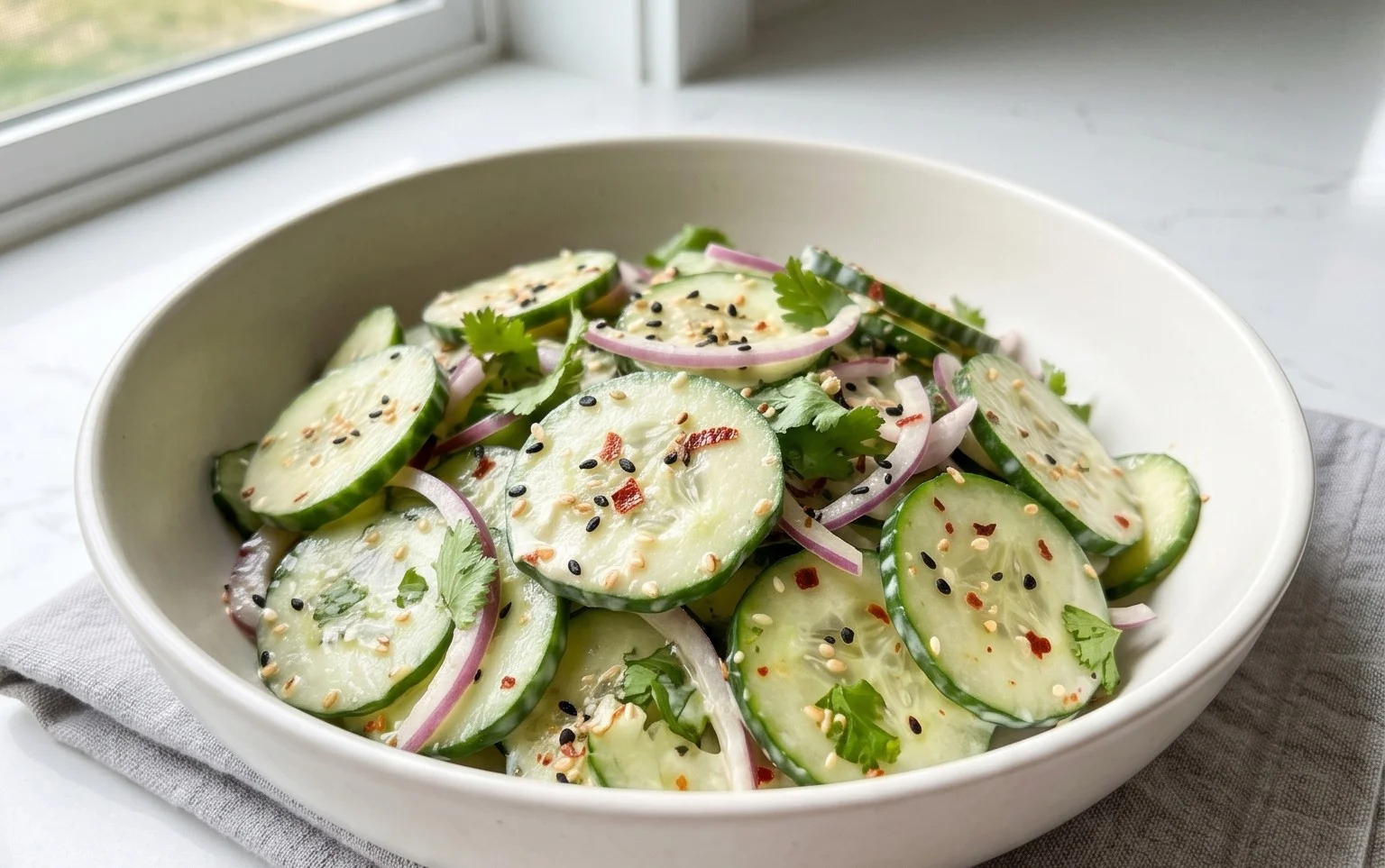 Creamy Asian Cucumber Salad Bowl