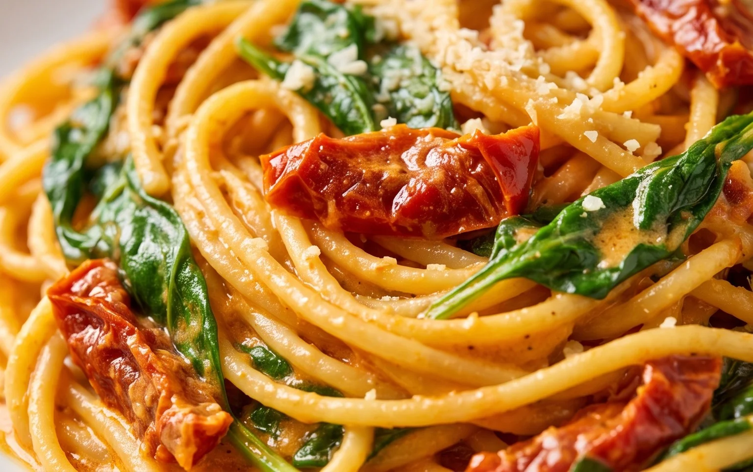 Spaghetti & Spinach with Sun-Dried Tomato Cream Sauce