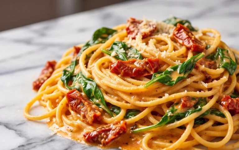 Spaghetti & Spinach with Sun-Dried Tomato Cream Sauce