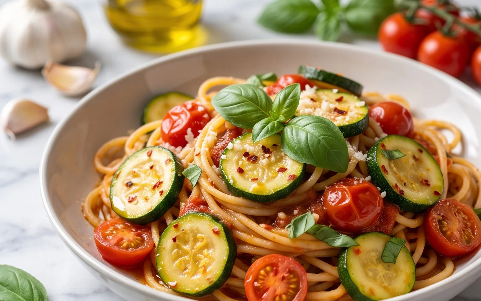 Healthy Tomato Zucchini Pasta